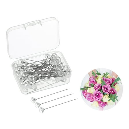 50 Pack Corsage Boutonnieres Pins, 5.1cm Diamond Clear Straight Pin for Wedding