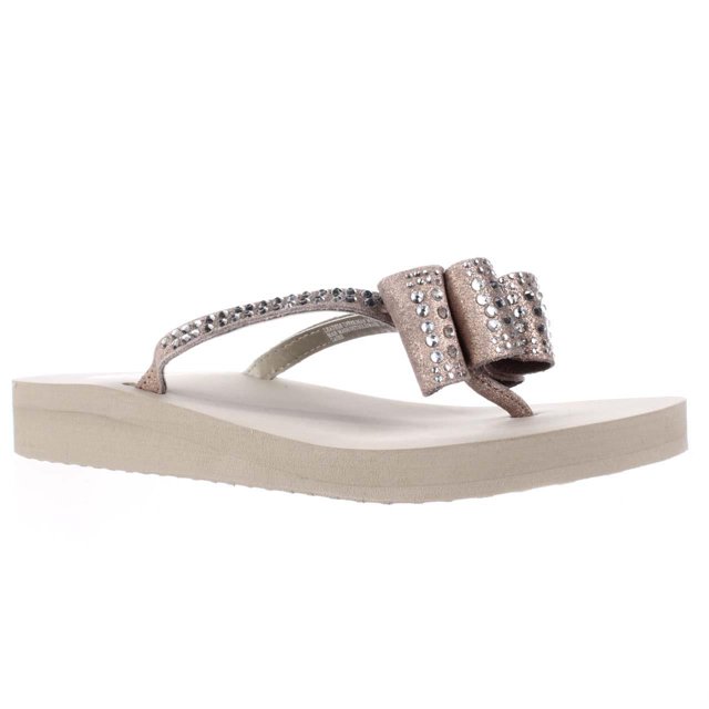 Womens Yellow Box Zaire Rhinestone Bow WedgeFlip Flops Taupe