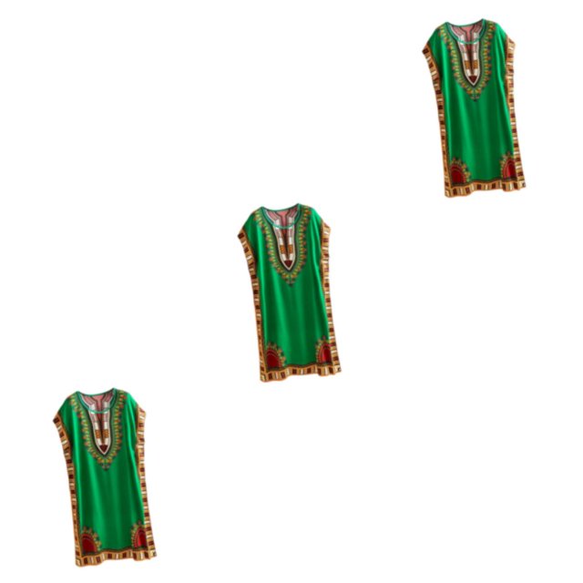 maskred Mode Femmes Plage Vacances Robe Boho Ethnique Élégante Robe en Vrac Vert 3Set