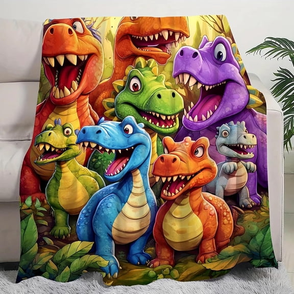 2026 New Cute Smiling Dinosaurs HD Digital Print Flannel Blanket, 3D Dinosaur Blanket for Boys Girls Lightweight Soft Warm Flannel Print Throw Blankets | All Season