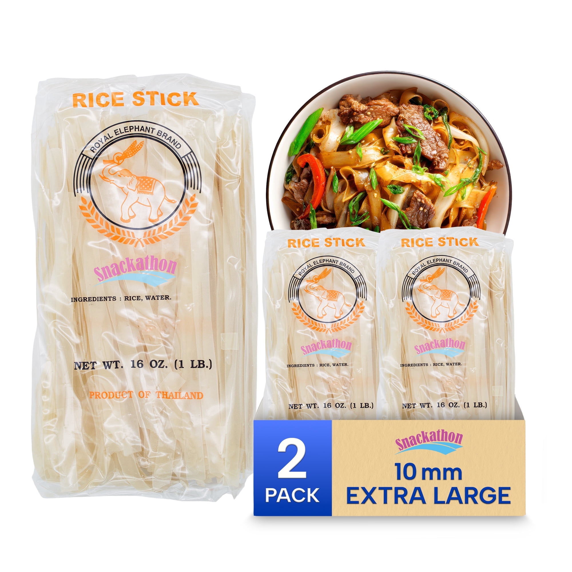 (2 pack) Snackathon Pad Thai Style Rice Stick Noodles, 10 mm Width, 16 oz (Pack of 2)