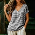 thumbnail image 6 of Josdec Women's Spring Summer Gingham Checkered V-Neck Short Sleeve Casual Loose T-Shirt Top for Business and Casual Daily Wear S-XXL, 6 of 8