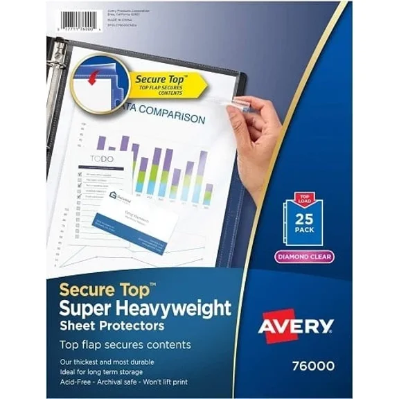 Secure Top(Tm) Sheet Protectors Top-Load Super Heavyweight Clear 8.5X11In 25/Pk