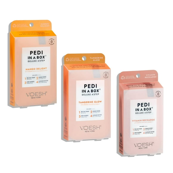 Kit de pedicura VOESH Pedi en una caja, 4 pasos, Fruity Trio, paquete de 3