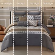 Nanshing Donovan 10PC Geometric Luxury Comforter Set, Grey, Queen