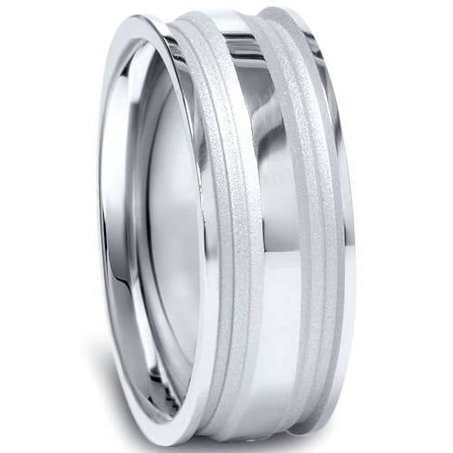 Bague Alliance pour Homme 8 mm Sculptée à la Main, Ajustement Confortable, Or Blanc 10 K