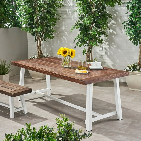 Modern Industrial Style Dining Table 79 - Wood Metal Seats 8 Persons 79" L X 36" W 30" H Dark Brown And White Finish Length Width Height  