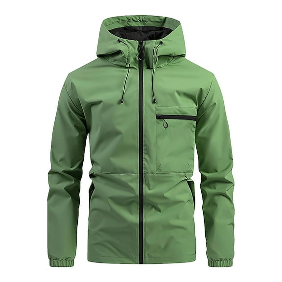 Riecok Waterproof Jacket for Men Long Sleeve Hooded Jackets Zip Up Coats with Pockets Solid Althletic Warm Outetwear