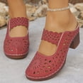 thumbnail image 2 of Dakaela Clogs for Women Closed Toe Chunky Heels Mules Cutout Hollow Slip on Slides Loafer Shoes Arch Support Summer Heeled Sandals Red 7.5, 2 of 9
