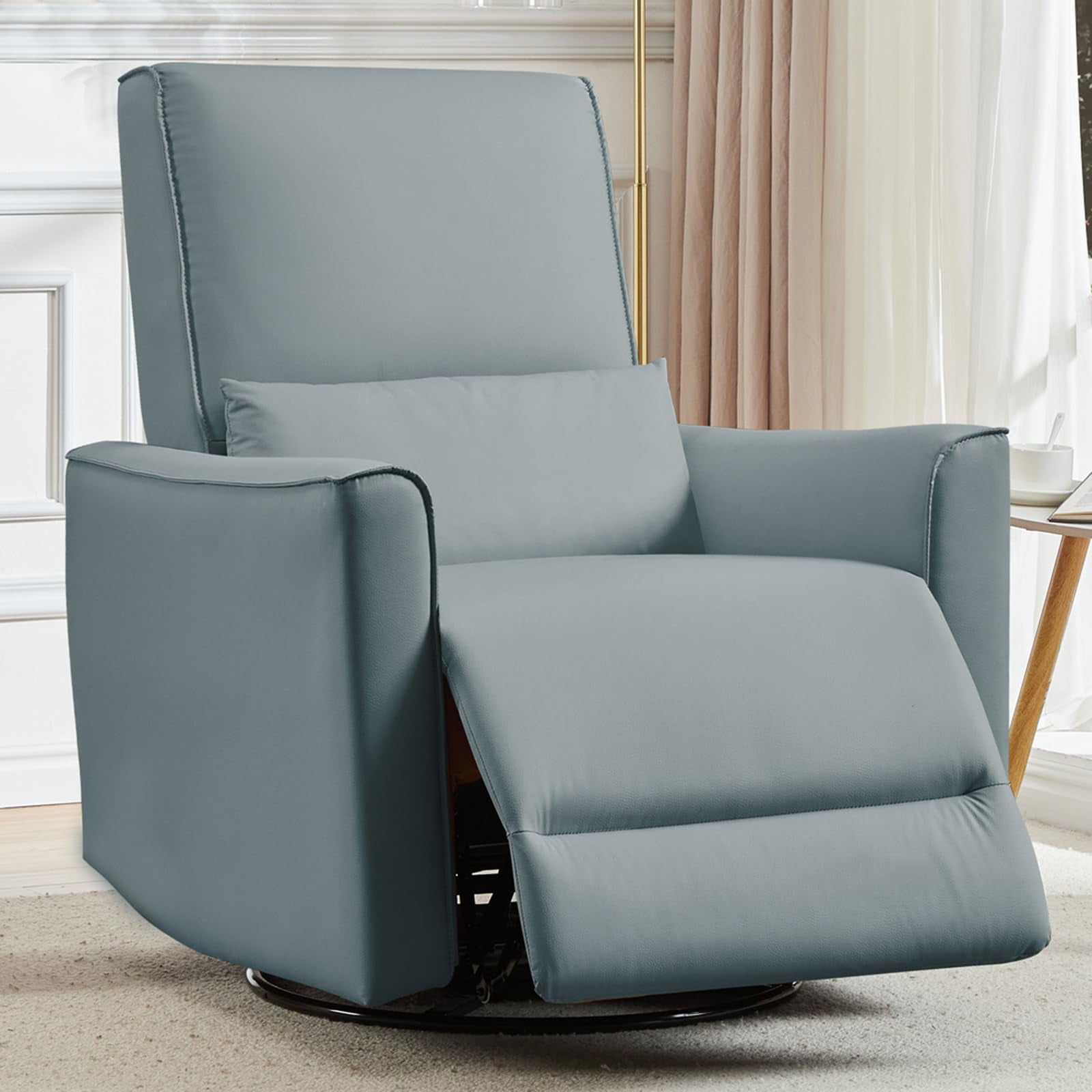 TROPOW 360° Swivel, Rocking Chair Nursery, Glider Rocker Recliner, PU Leather Sofa Chair with high Back, Deep Seat for Nursery, Living Room, Bedroom,Gray