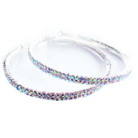Christina Crystal Iridescent Earrings 3 Inch Hoop Double Crystal Iridescent Earrings 3 Inch Hoop Double Paved