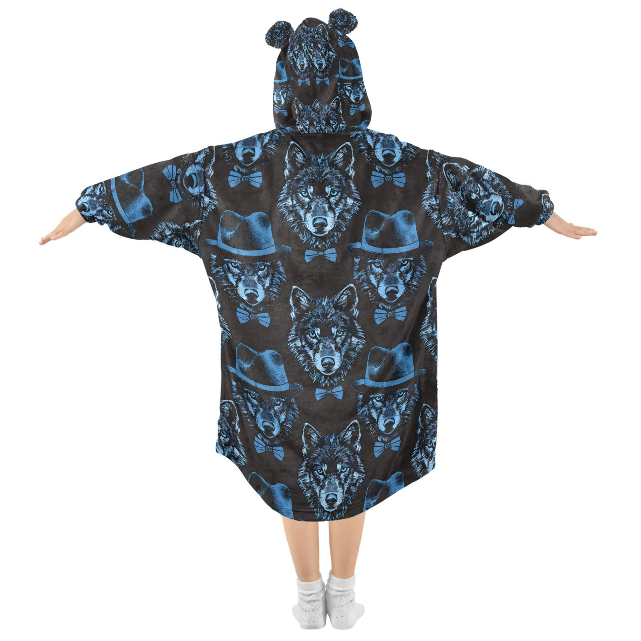 joogoo Blanket Hoodie for Blue Wolf with Hats Oversize Sweatshirt 3-14 YR L