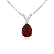 Natural Garnet V-Bale Solitaire Pear Pendant Necklaces for Women in Sterling Silver, January Birthstone Jewelry Gifts for Her Birthday, Wedding Anniversary, Mothers Day, Christmas, Valentines