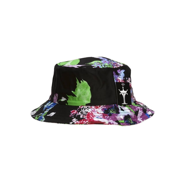 TopHeadwear Print Bucket Hats - Floral - Black/Neon Green