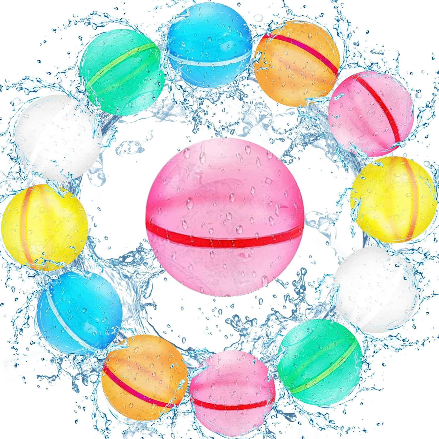 12PCS Reusable Water Balloons, Easy Quick Fill & SelfSealing Water
