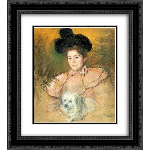 Mary Cassatt 2x Matted 20x24 Black Ornate Framed Art Print 'Woman in Raspberry Costume Holding a Dog'