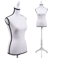 Female Canvas Mannequin Torso Dress Form Clothing Display w/ Black Tripod Stand White