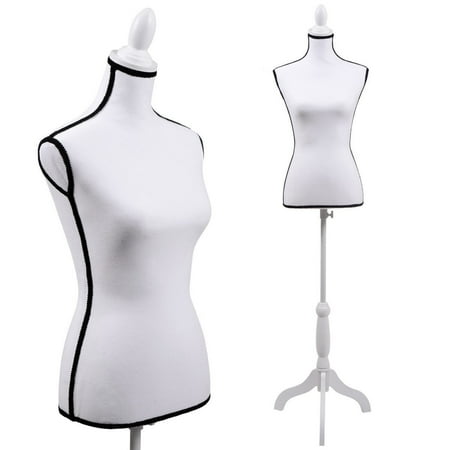 - Female Canvas Mannequin Torso Dress Form Clothing Display w/ Black Tripod Stand White