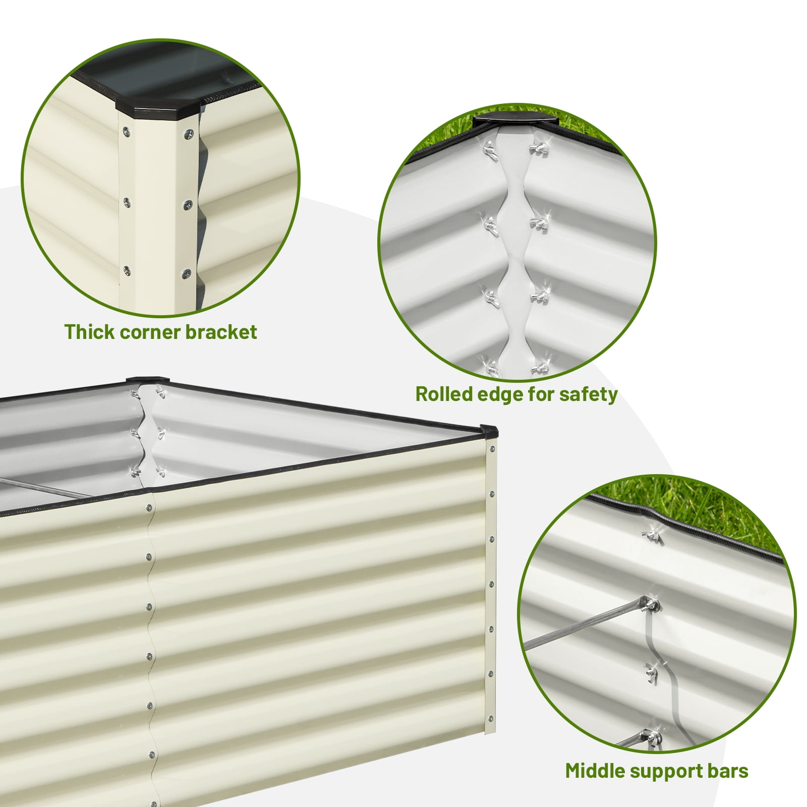 SnugNiture 8x4x2FT White Galvanized Raised Garden Bed, Large Outdoor Metal Planter Box Kit for Vegetables and Flowers
