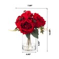 thumbnail image 4 of Enova Home Mixed Artificial Silk Peony and Hydrangea Flowers Arrangement in Cube Glass Vase With Faux Water (Red), 4 of 4