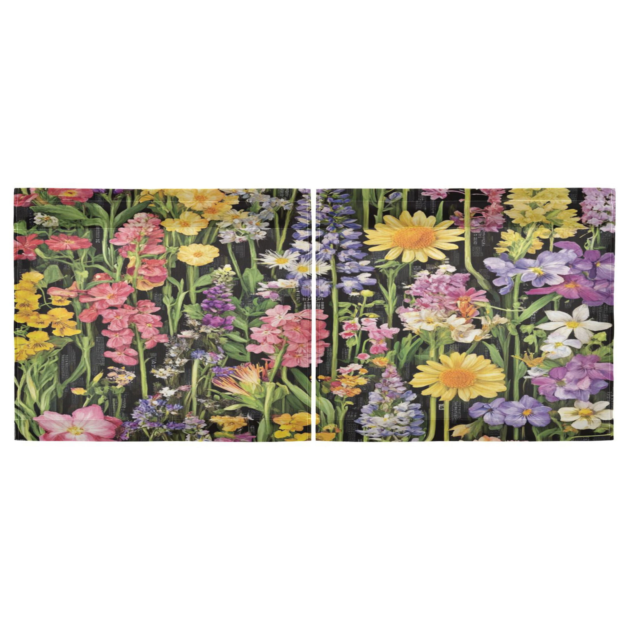 Spring Garden on Black 27"x36" Linen Look Cafe Curtain Set with Privacy and UV Protection