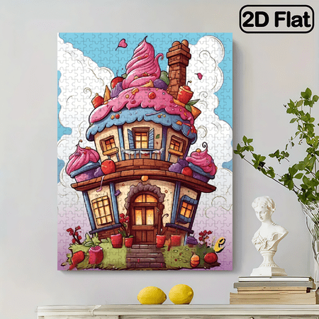 500 pieces of vertical paper jigsaw puzzle - Pink Ice Cream House, size 15 x 20.5 inches.
