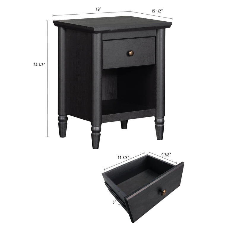 My Texas House Monroe 1 Drawer Nightstand, with USB, Black Oak
