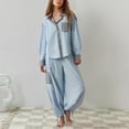 thumbnail image 2 of Sngxgn Pajamas for Women Pajama Set With Long Sleeve Button-up Pajamas Sleepwear(Blue,L), 2 of 9