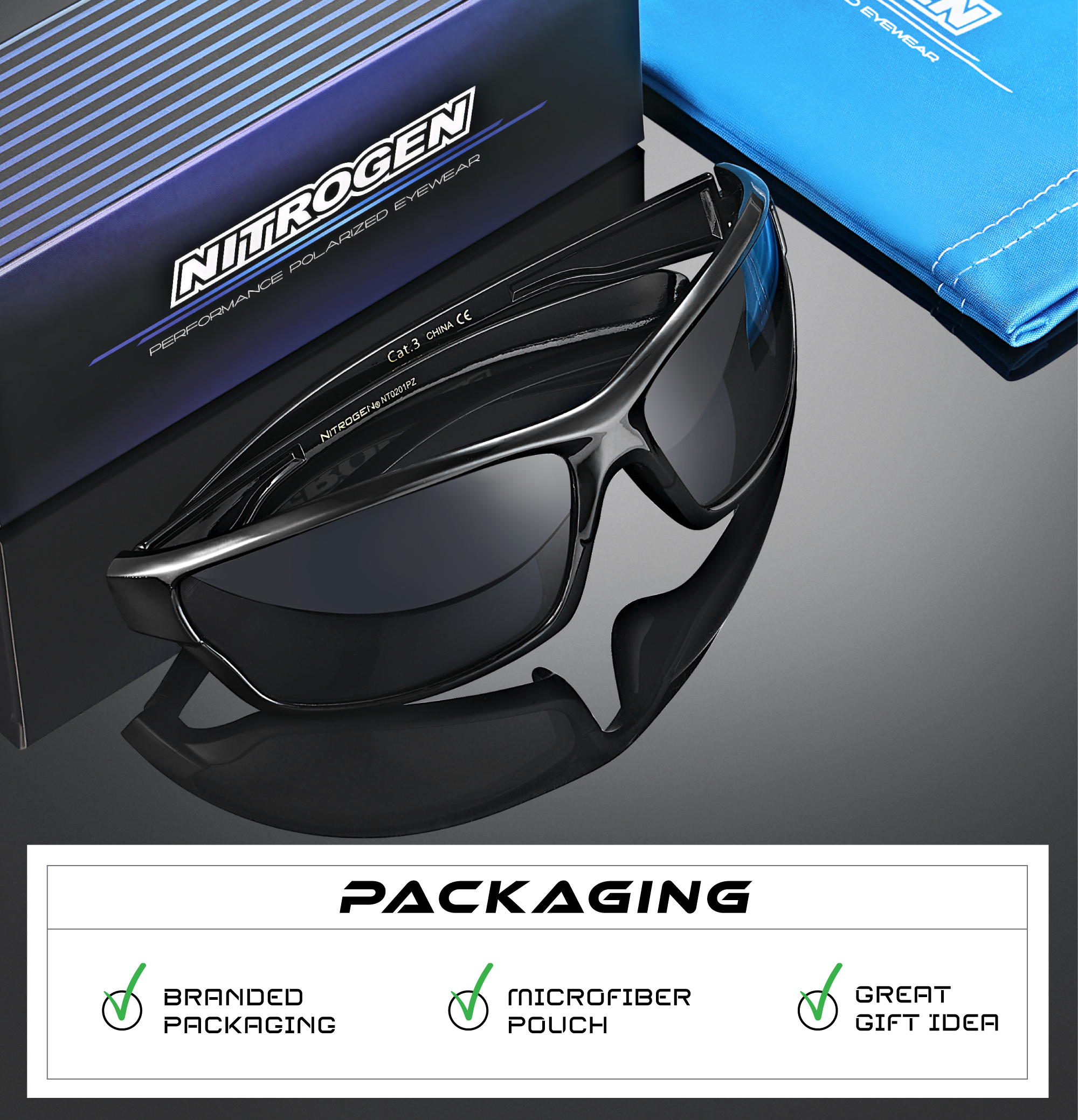 Nitrogen Polarized Wrap-Around Sport Sunglasses, Black photo 4