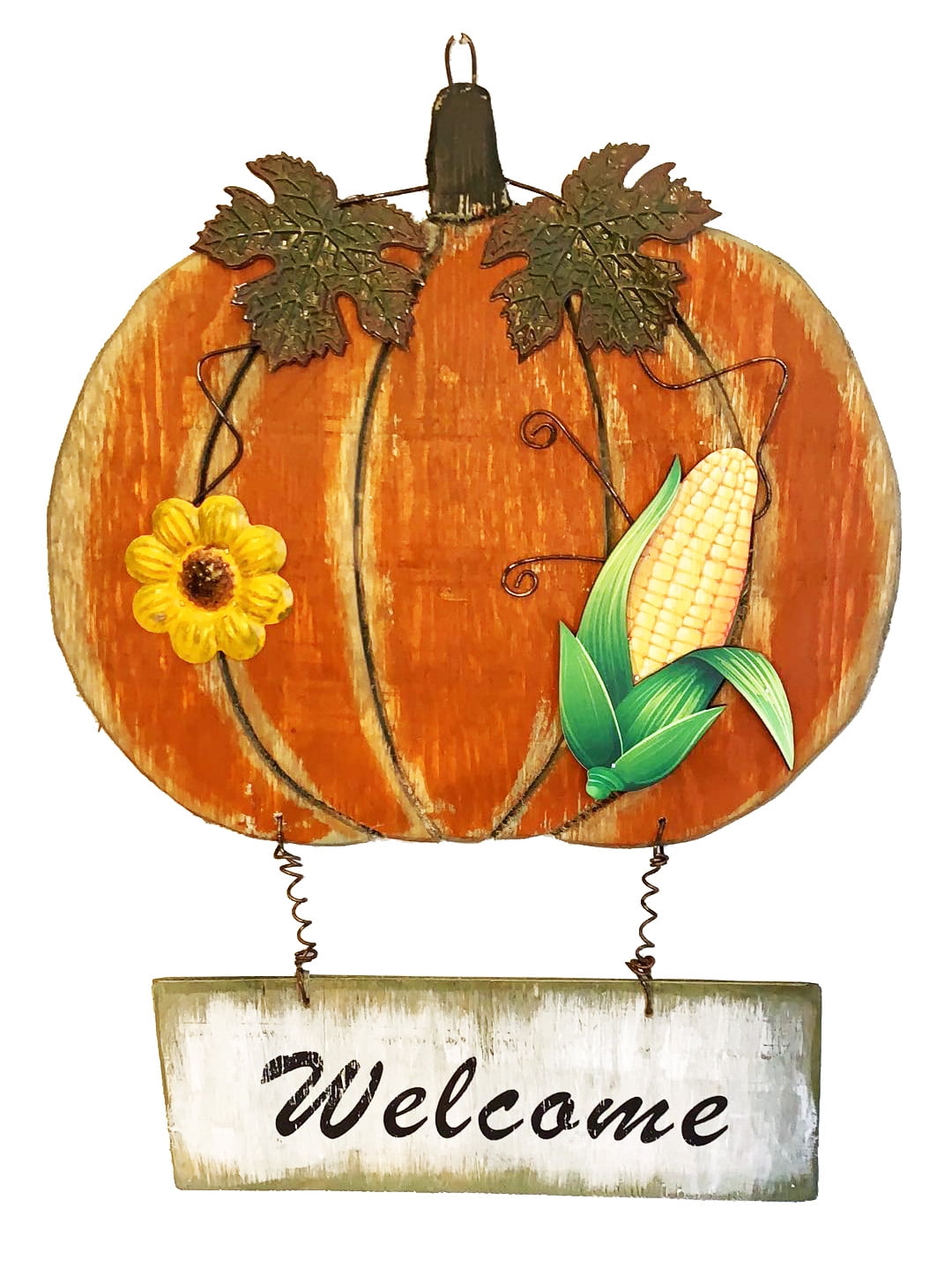 Wood Pumpkin Welcome Sign Fall Harvest Thanksgiving Hanging Wall Door Decoration 