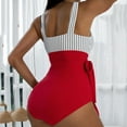 thumbnail image 3 of Neinkie Women V Neck One Piece Swimsuits Tummy Control Ruched Swimwear Halter Bathing Suit, 3 of 7