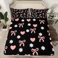 thumbnail image 2 of Manfei Girly Pink Bowknot Bed Sheets for Girls, Kawaii Love Heart King Sheets, Cherry Blossoms Sheet Set, Luxury Bedroom Decor, 4 Pieces, 2 of 7