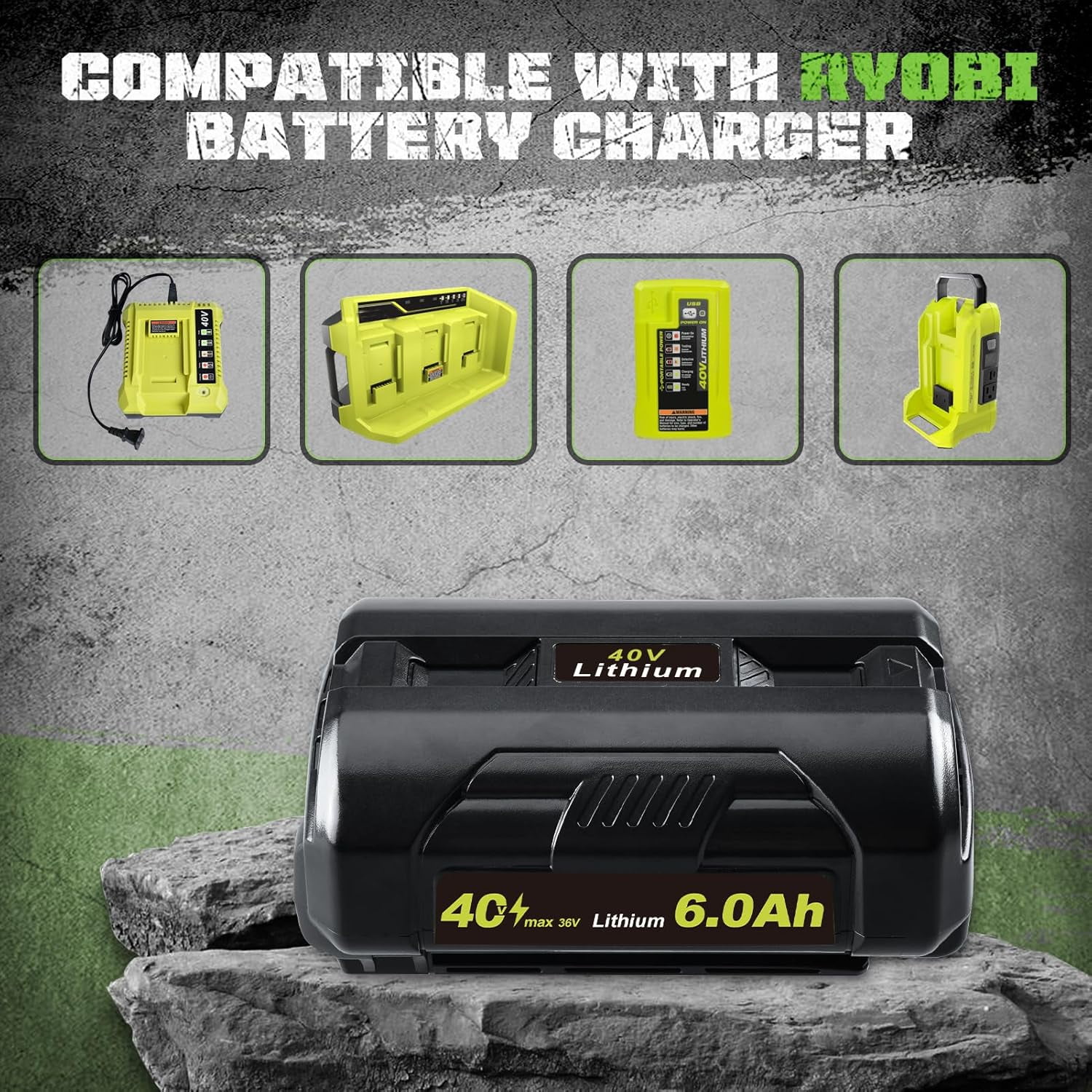 6.0Ah OP4040 Replacement for Ryobi 40V Battery Compatible with Ryobi Battery OP4040 OP40401 OP4026 OP40261 OP4050 OP40201 OP40601 40V Cordless Tools