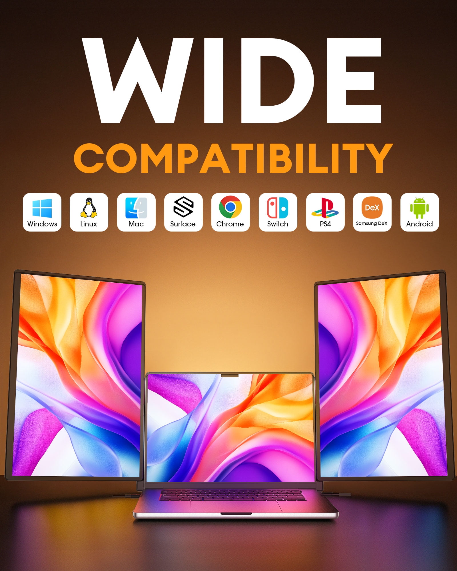 NGTeco 16" Laptop Triple Screen Extender, 1200P IPS Portable Monitor for Laptops 13-17", with Type-C/HDMI/USB-A, Plug & Play, Compatible with Windows/Mac/Chrome OS