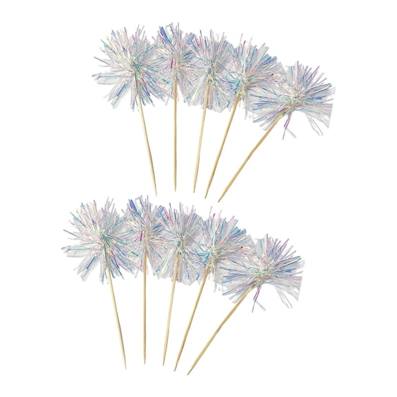 Tizuqe 10Pcs Colorful Tinsel Wooden Cake Picks Cake Top Decoration Baking Accessory