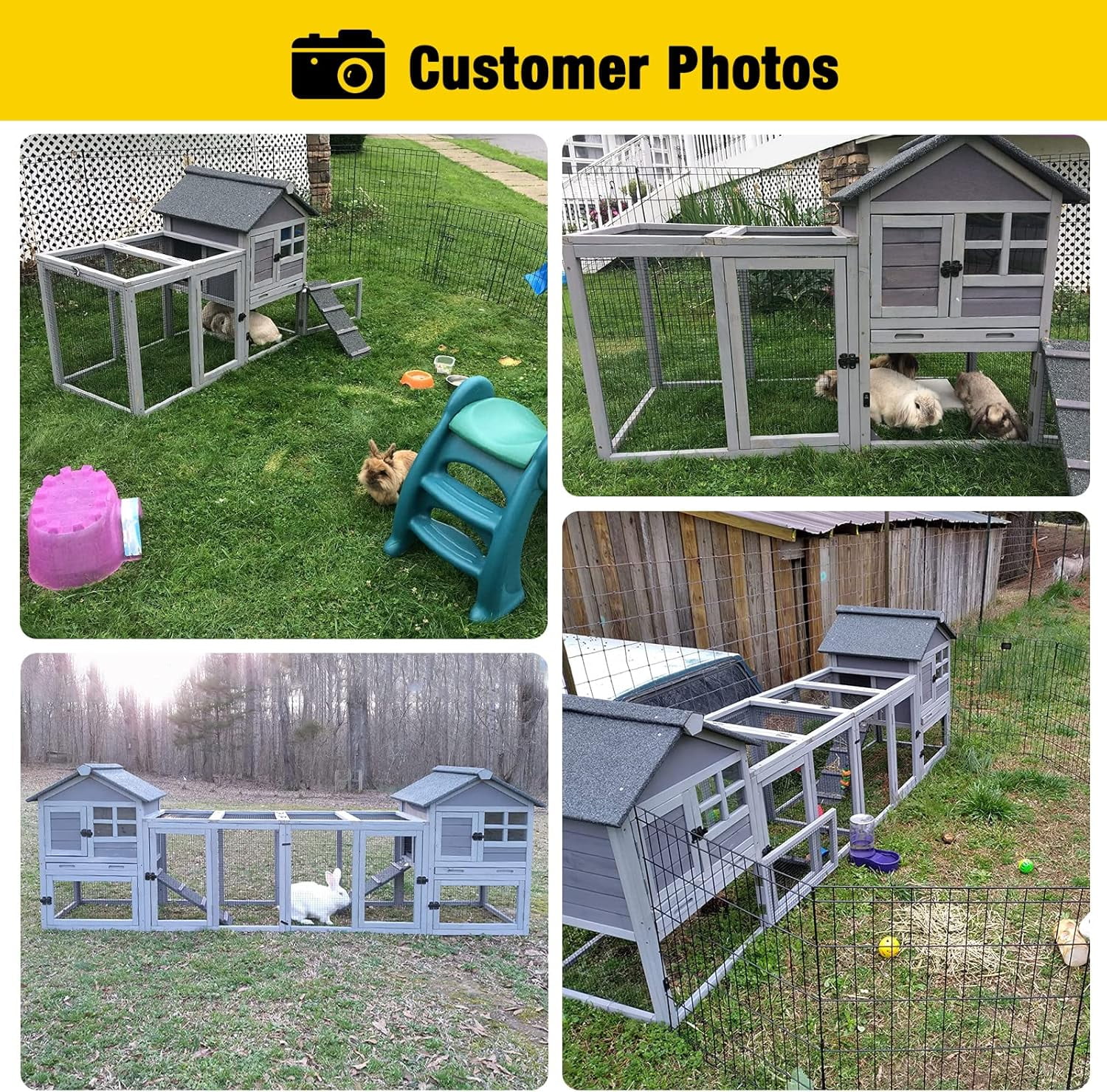 51.6" LRabbit Hutch Indoor Outdoor Bunny Cage Rabbit cage with Run, Deeper No Leak Tray, Weatherproof