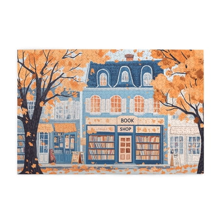 1000 PCS 1000 Piece Jigsaw Puzzles Fall Bookstore Funny Artwork For Adults Family Leisure Stress Relief And Entertainment Modern Art Wooden Puzzle For Adults Gift Suitable Family Friends