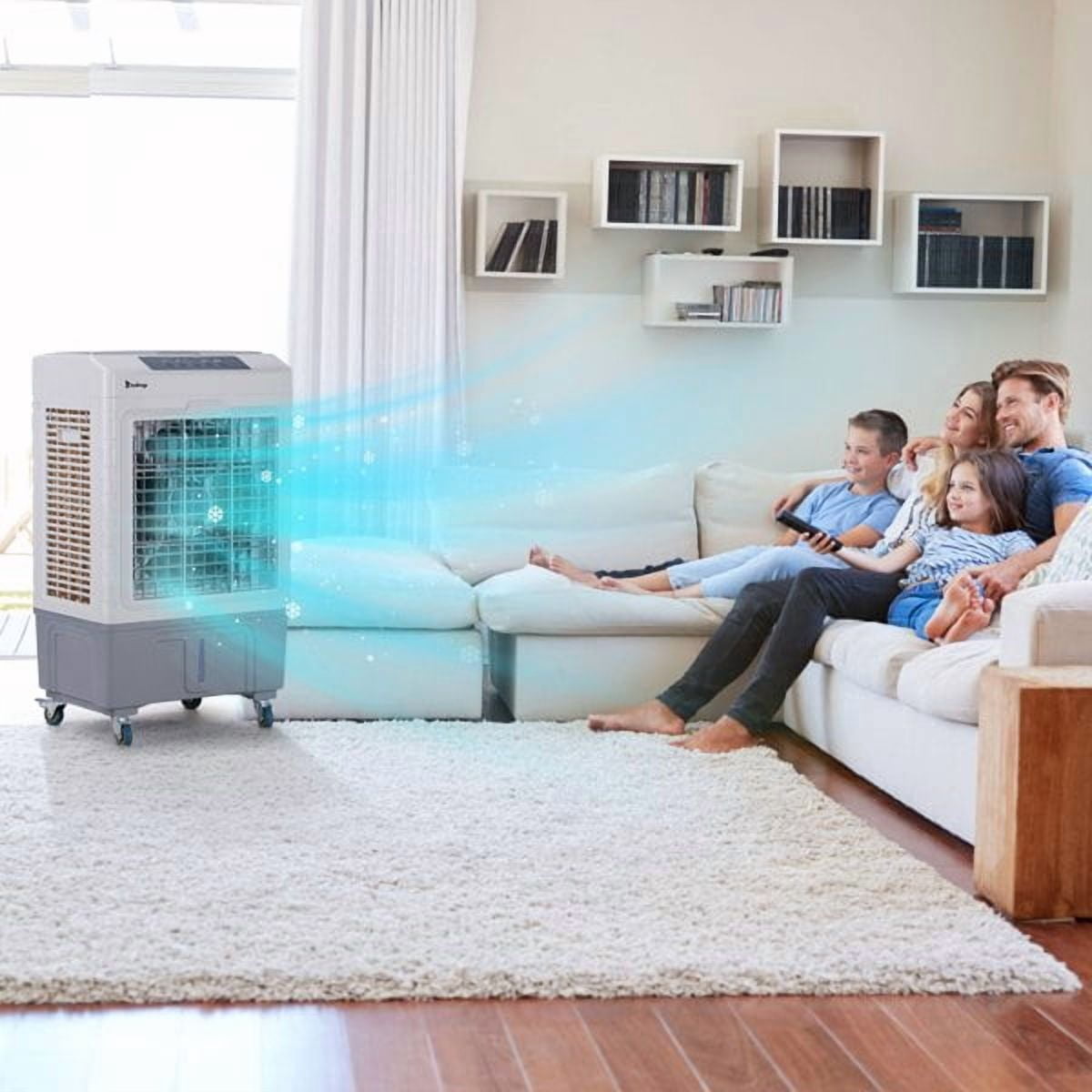 Alvantor 3 in 1 Portable Evaporative Air Cooler, 2647 CFM Swamp Cooler with Remote, 10.57 Gal Tank, 90°Oscillation, Gray and White