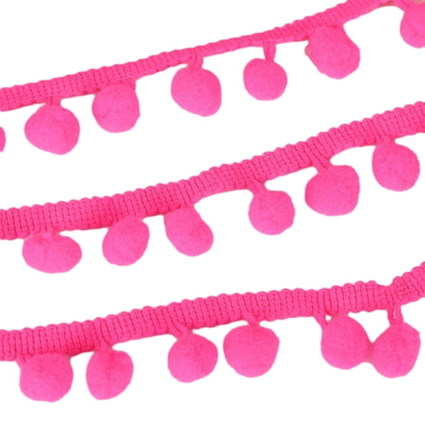 Cinta con flecos y pompones Wosthever 5 yardas Rosa fluorescente