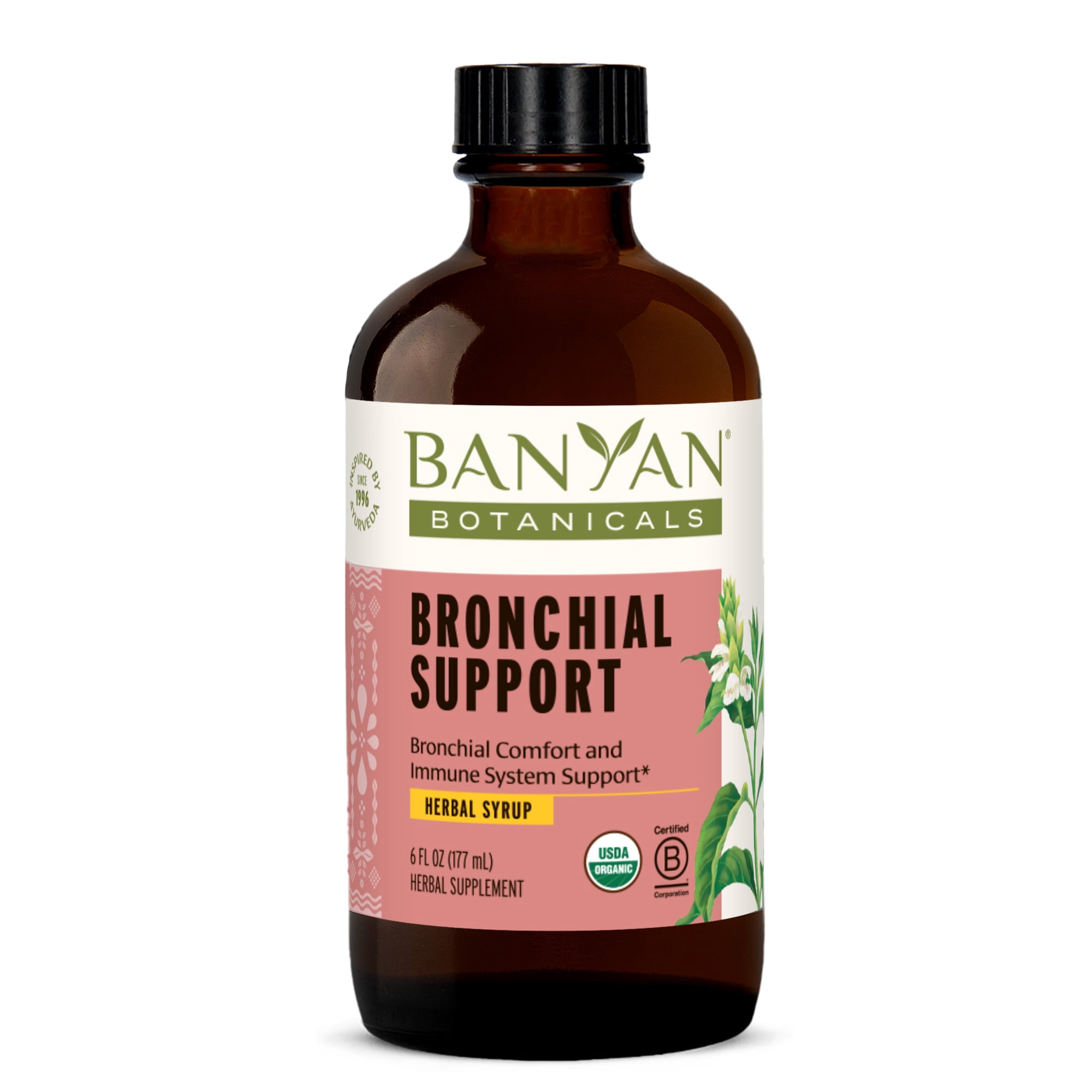 Banyan Botanicals Bronchial Support – Organic Herbal Syrup for Children & Adults – Soothing Respiratory Support Formula with Licorice & Ginger Root* – 6oz. – Non GMO Sustainably Sourced Vegetarian