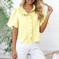 thumbnail image 5 of UDAUDU Women's Striped Blouse Puff Sleeve Ruffle Collar Button Up Shirt 2026 Fashion Balloon Sleeve Spring Summer Work Top Yellow XL, 5 of 7