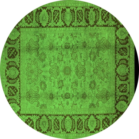 Ahgly Company Indoor Round Oriental Green Traditional Area Rugs, 5' Round