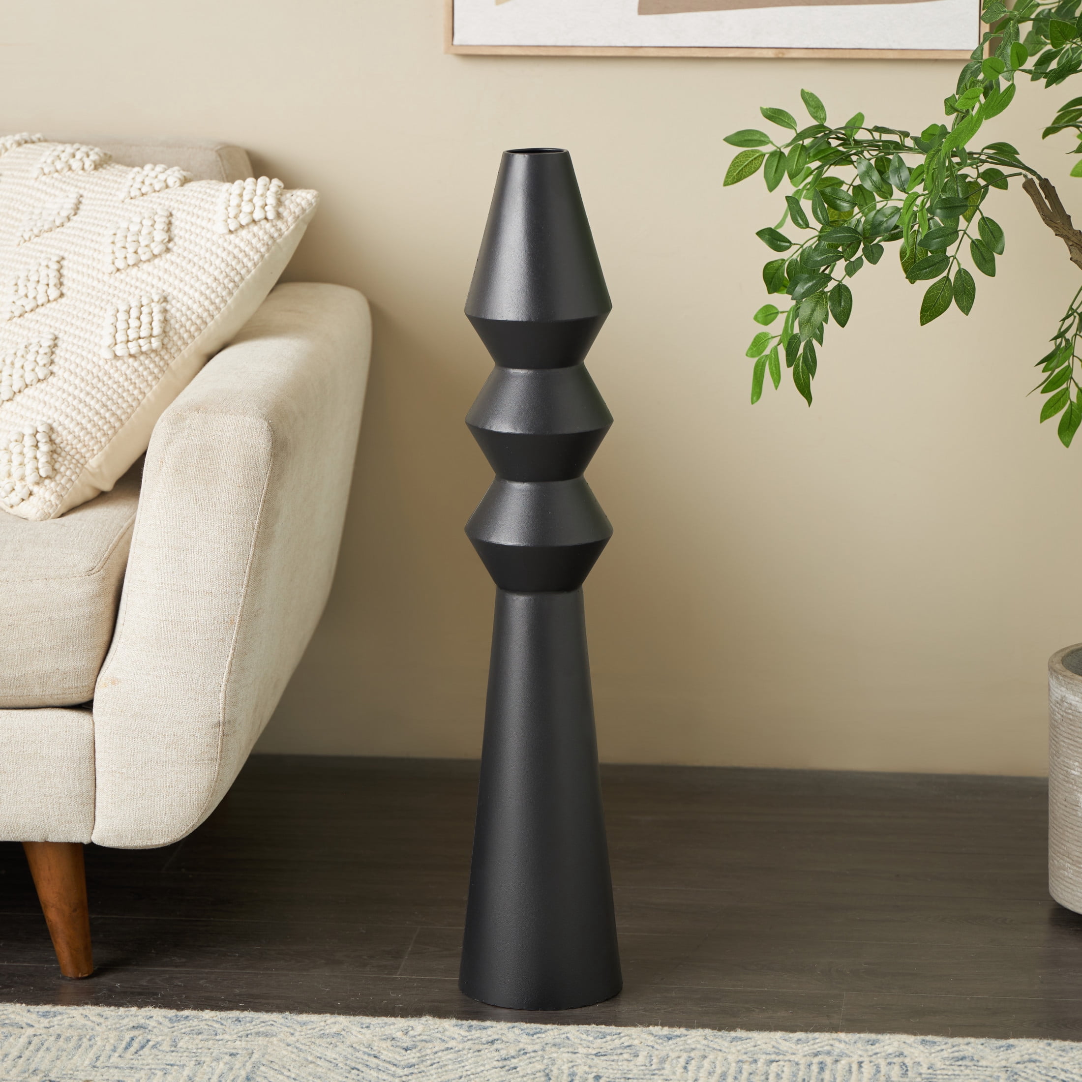 DecMode 33" Art Deco Fluted Black Metal Vase
