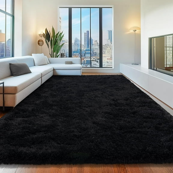 8x10 Area Rugs for Living Room, Black Fluffy Shaggy Rug Soft Carpets, Big Rugs for Bedroom Nursery Kids Room Dorm Home Decor Aesthetic