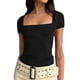 thumbnail image 1 of Xuyuer Women's Fashion Short Sleeve Solid Color Casual Fitted T-Shirts, Suitable For Summer, 1 of 6