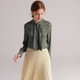 thumbnail image 4 of Blusa elegante de oficina para mujer de primavera 2024, camisas de manga larga de color puro 90 % de seda auténtica, 4 of 4