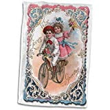 Victorian Rose Frame - 3D Rose Cute Boy and Girl on a Tandem Bicycle with Ornate Victorian Frame Towel 15 x 22
