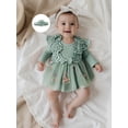 thumbnail image 4 of Spewahor Infant Baby Girl Fall Romper Dress 0 3 6 9 12 18 Months Crew Neck Long Sleeve Floral Print Lace Tutu Dresses Bodysuit with Headband, 4 of 9