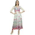 thumbnail image 4 of Bimba Women's Floral Print White Anarkali Flared Classic Blouse Kurti Kurta-4, 4 of 5