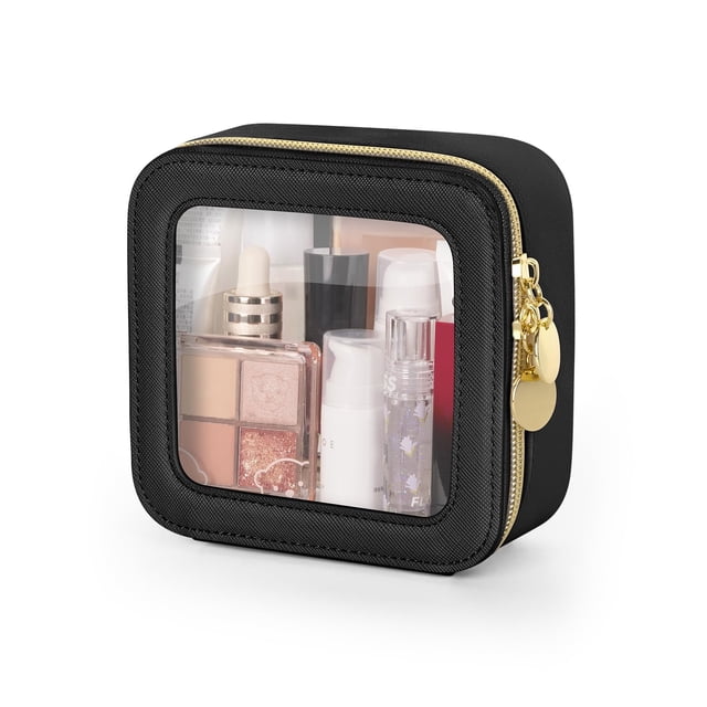 Bolsa de maquillaje Soimeat, transparente, portátil, de viaje, impermeable, negra